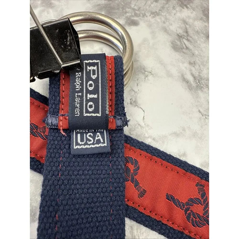 Polo Ralph Lauren Vintage O Ring Nautical‎ Knots Sailing Blet One Size Red Navy